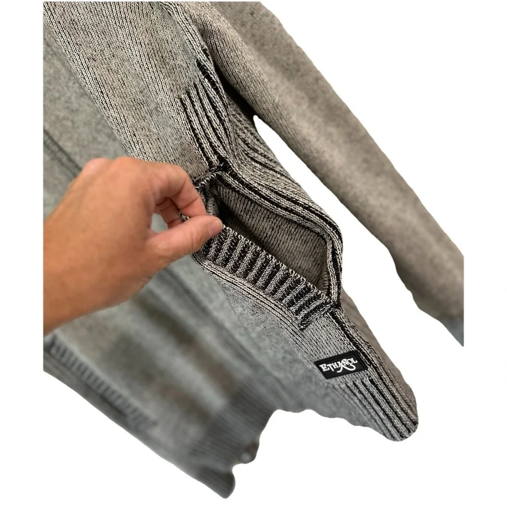 NWT Ethanol‎ Zip Up Ribbed Stretchy Sweater Men's Black & Gray Size XL